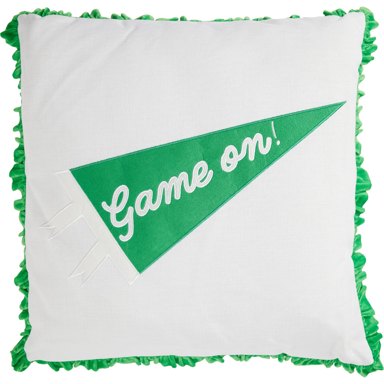 (取寄) ゲイリー ペナント ラッフル スロー ピロー - 20x20インチ iDesign Gary Game-On Pennant Ruffl..