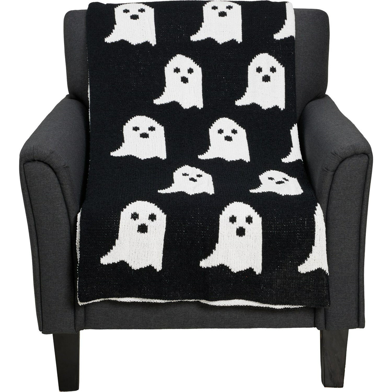 (取寄) ストアハウス パイン ゴースツ シュニール ニット スロー ブランケット - 50x70インチ Storehouse Pine Ghosts Chenille Knit Throw Blanket - 50x70” Black/White