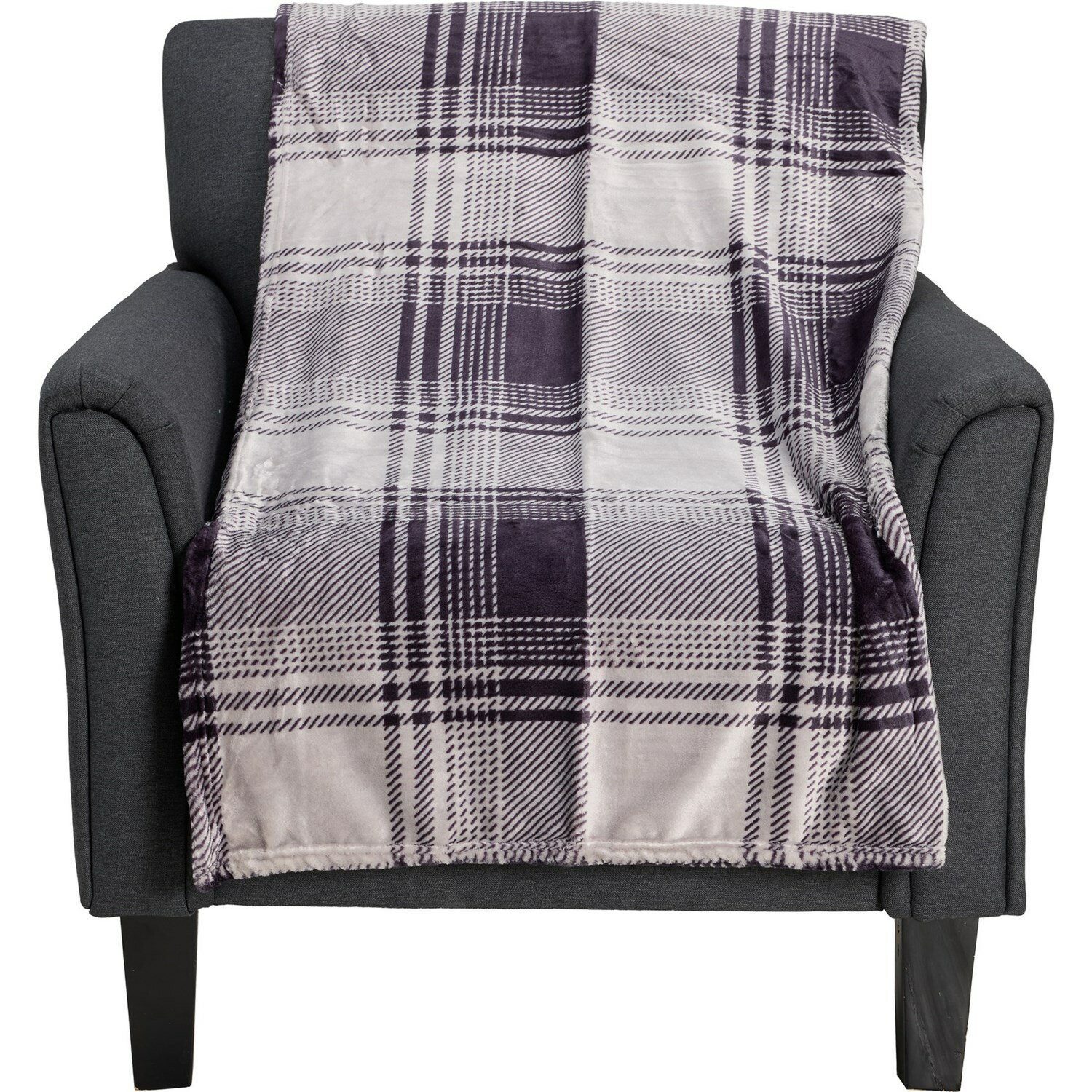 (取寄) プリンテッド ベルネット プラッシュ スロー ブランケット - 400 gsm, 50x70インチ Boston Traders Printed Velvet Plush Throw Blanket - 400 gsm, 50x70” Grey/Navy Plaid