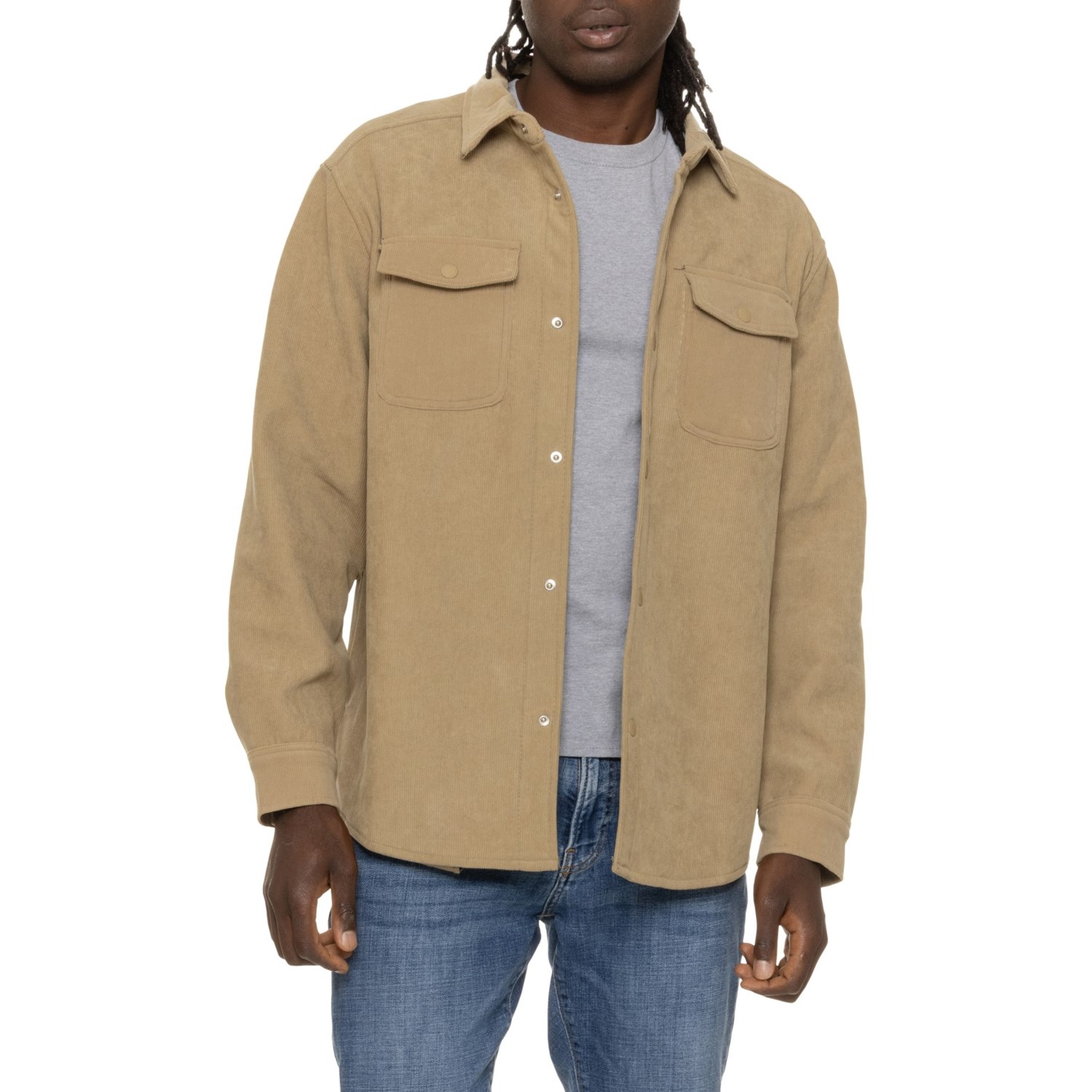 (取寄) ランズエンド クリフトン コーデュロイ シャツ ジャケット - フリース ラインド, スナップ フロ..