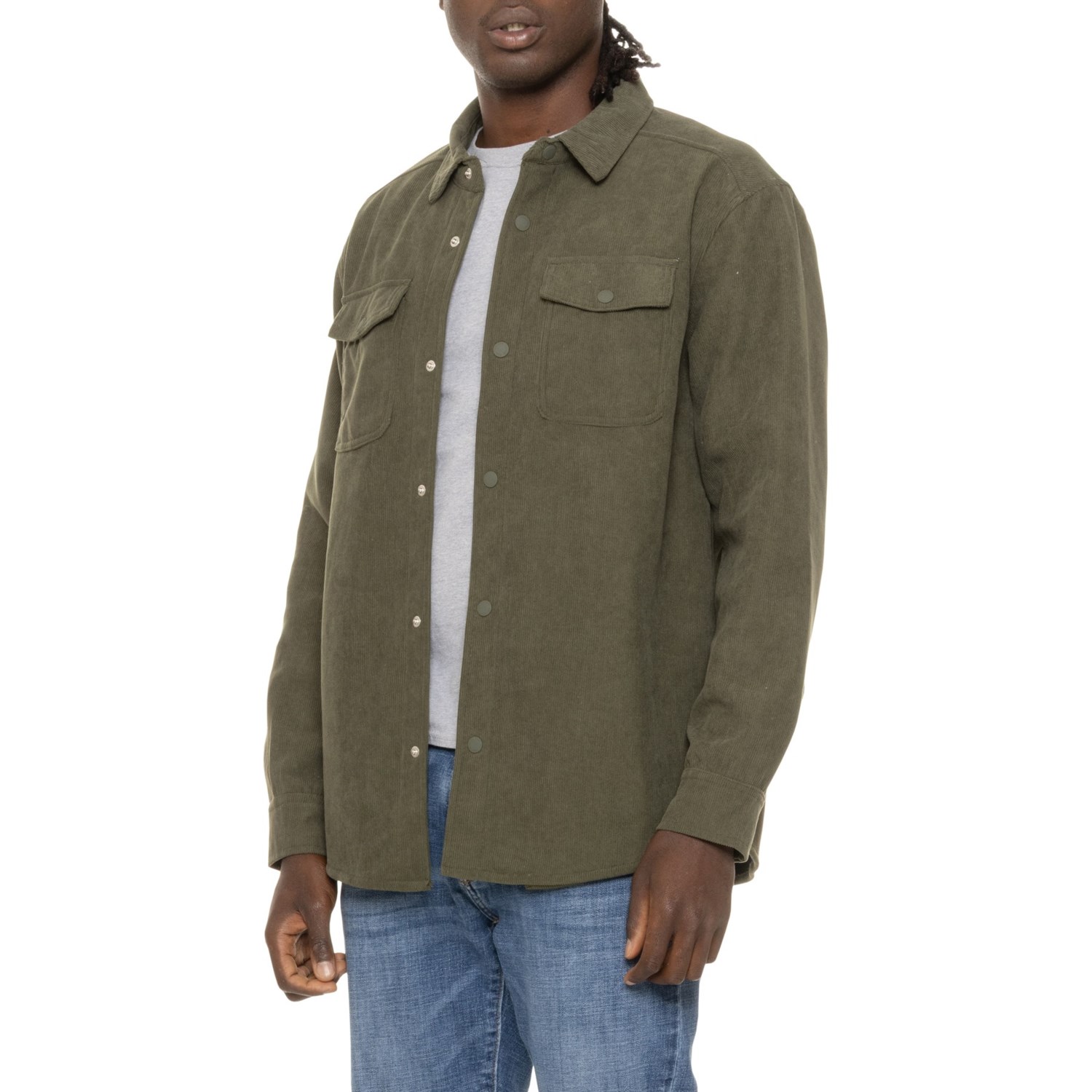 (取寄) ランズエンド クリフトン コーデュロイ シャツ ジャケット - フリース ラインド, スナップ フロ..