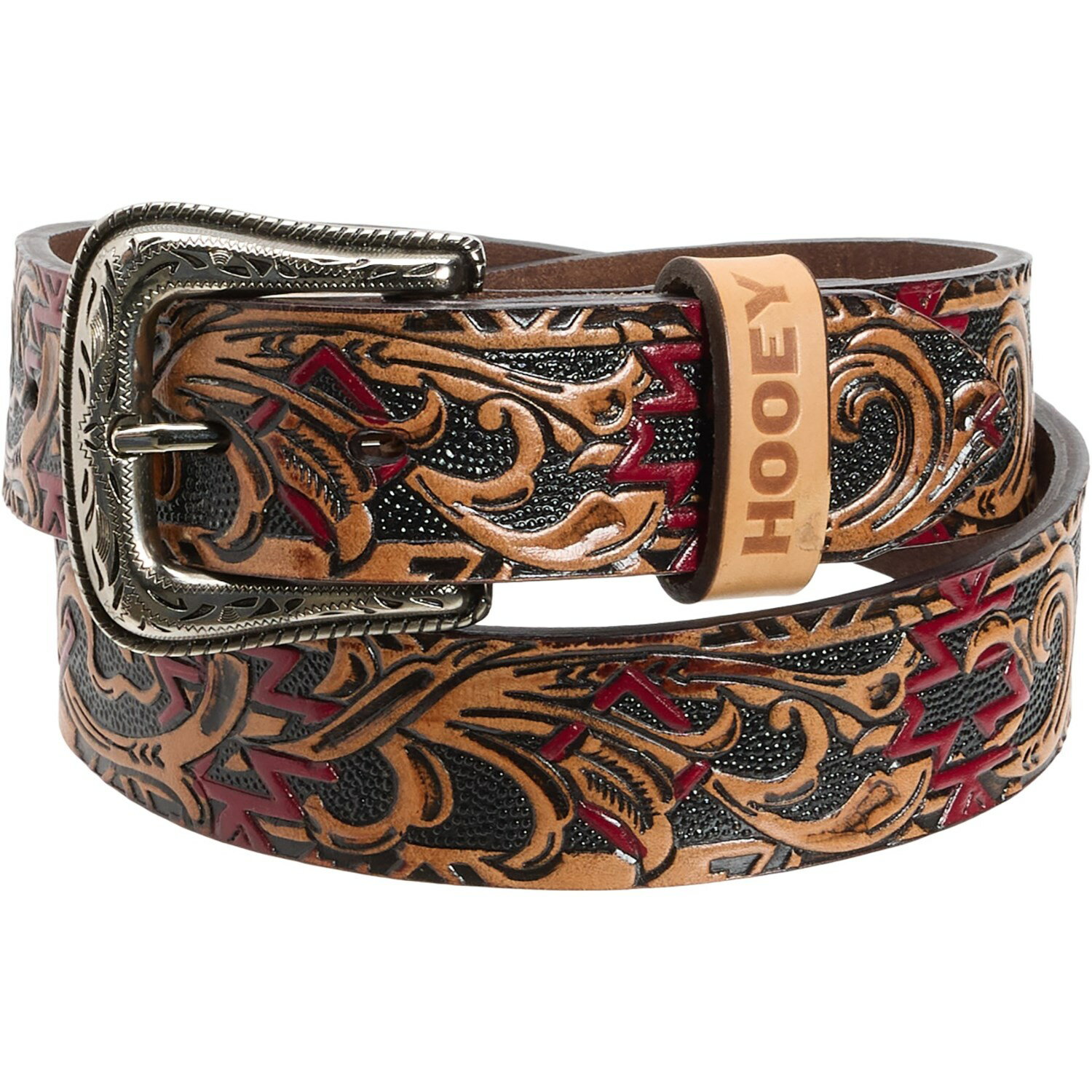 (取寄) サンダウン アズテク フィリグリー エンボス ベルト - レザー Hooey Sundown Aztec Filigree Embossed Belt - Leather Tan/Black/Red