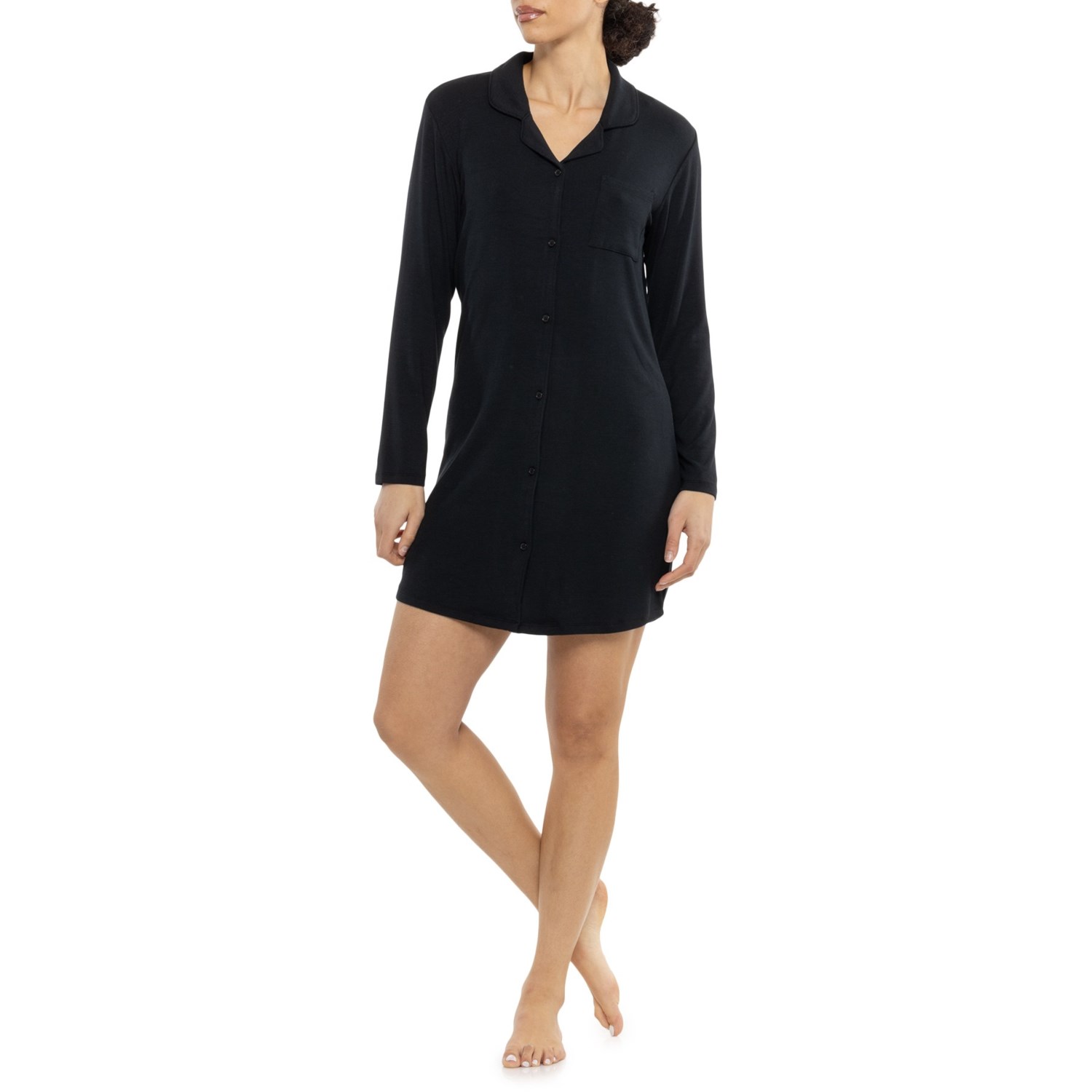 (取寄) アリア ノッチ カラー ナイトガウン - ロング スリーブ Softies Aria Notch Collar Nightgown - Long Sleeve Black