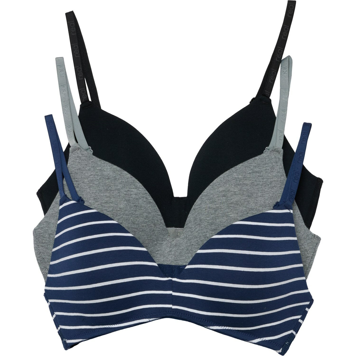 (取寄) ロゴ レース トリム ワイヤー-フリー ブラ - 3-パック, オーガニック コットン Real Cotton Log..