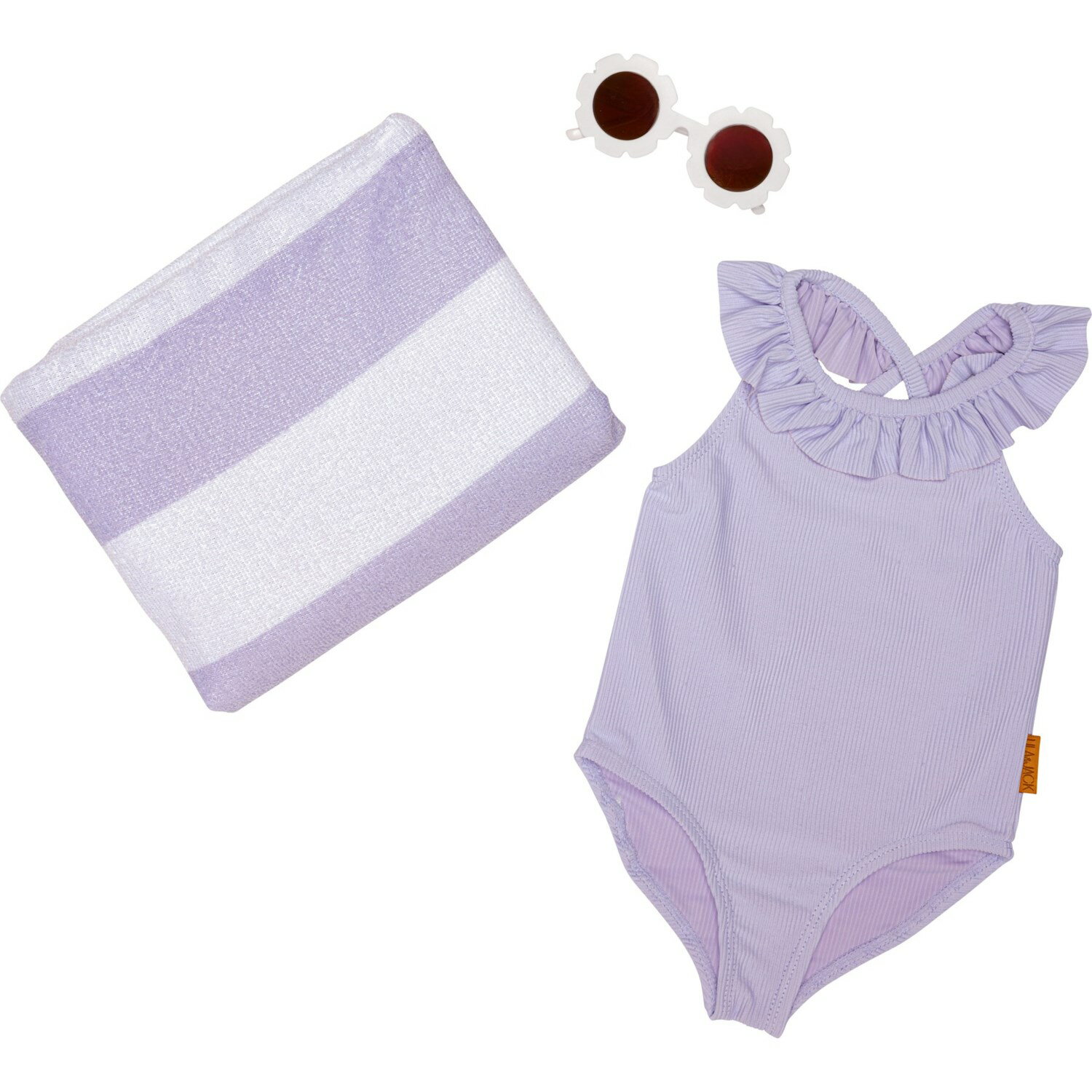 (取寄) ライラアンドジャック インファント ガール ワンピース スイムスート タオル アンド サングラス セット - Upf 50 LILA AND JACK Infant Girl One-Piece Swimsuit, Towel and Sunglasses Set - UPF 50 Purple Stripe