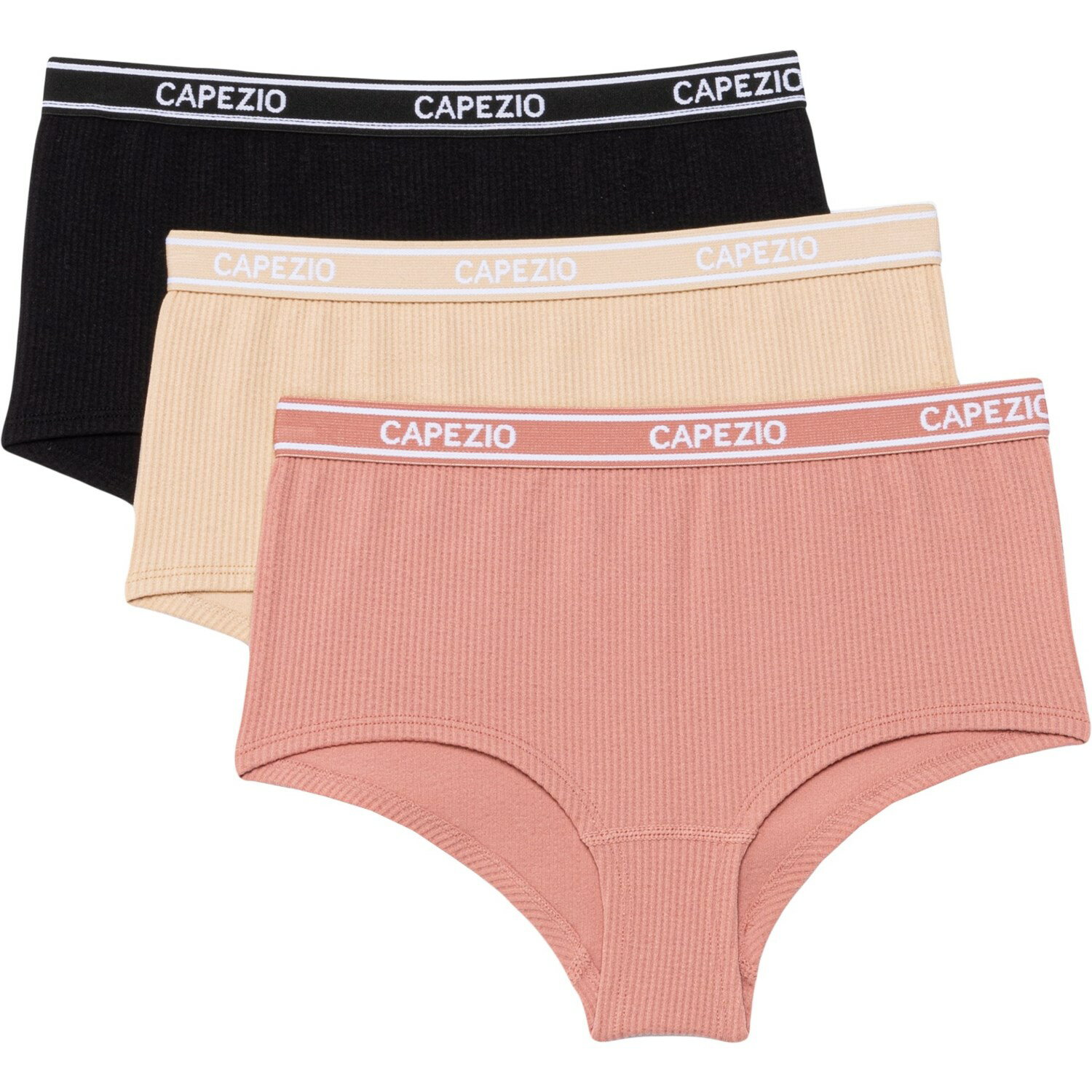 取寄 カペジオ リブド シームレス ショーティ パンティ - 3-パック ボーイ ショーツ CAPEZIO Ribbed Seamless Shortie Panties - 3-Pack Boy Shorts Black/Beige/Pink