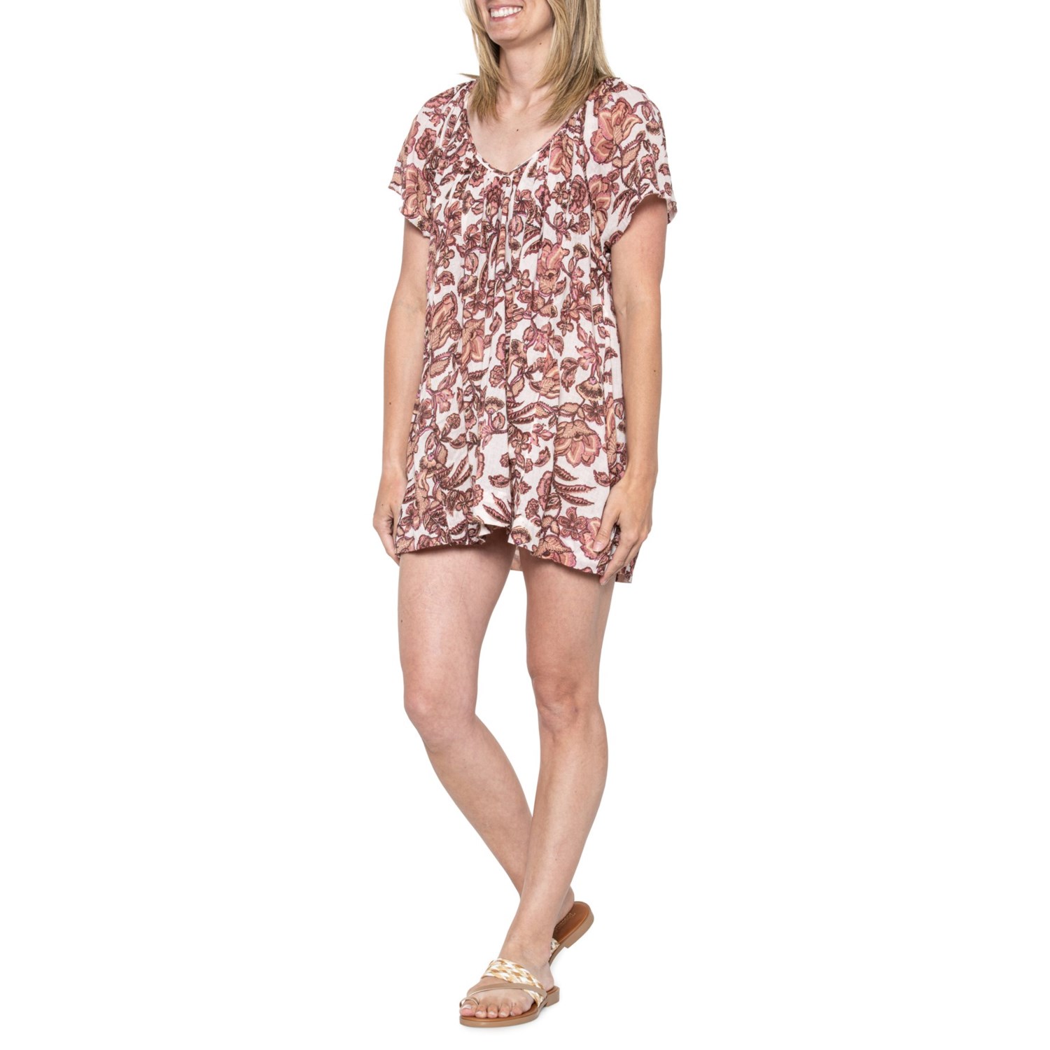 () t[s[v JEAC QbgAEFC vebh `jbN gbv - V[g X[u Free People Kauai Getaway Printed Tunic Top - Short Sleeve Ivory Combo