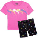 (取寄) プーマ トドラー ガールズ ジャージ T-シャツ アンド ストレッチ バイカー ショーツ セット - ショート スリーブ Puma Toddler Girls Jersey T-Shirt and Stretch Biker Shorts Set - Short Sleeve Pink/Purple