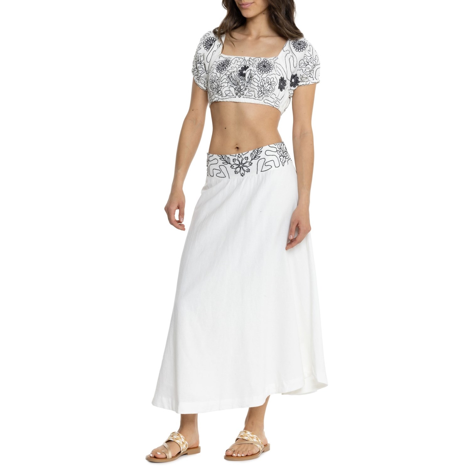 () t[s[v [^X Vc Ah XJ[g Zbg - V[g X[u Free People Lotus Shirt and Skirt Set - Short Sleeve White/Black Combo