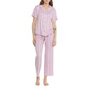 (取寄) ラッキーブランド ブラッシュ ストライプド パジャマ - ショート スリーブ Lucky Brand Brushed Striped Pajamas - Short Sleeve Heather Mauve
