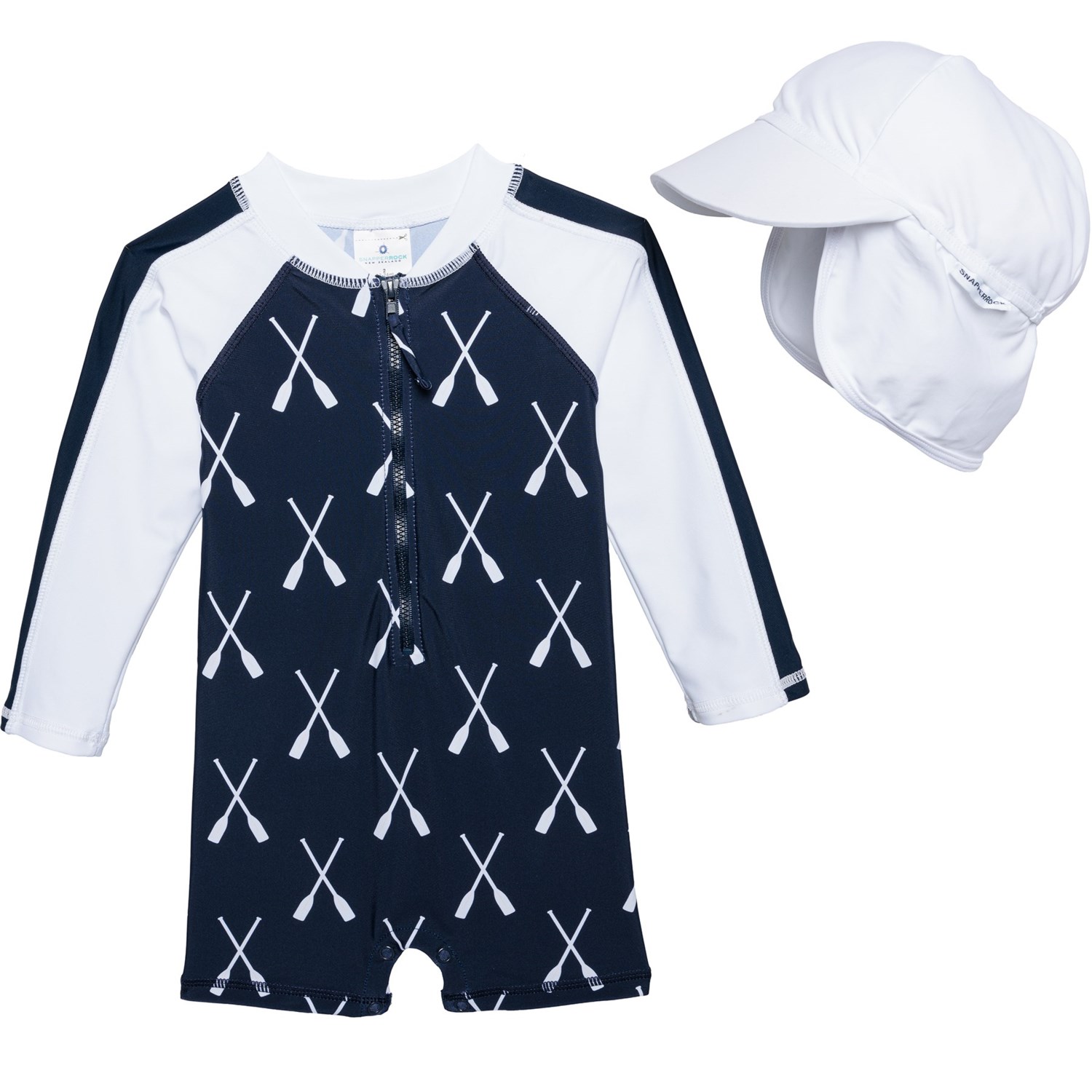 (取寄) スナッパー ロック インファント ボーイズ リヴィエラ ローワーズ サン スーツ アンド フラッツ ハット セット - Upf 50以上, ロング スリーブ Snapper Rock Infant Boys Riviera Rowers Sun Suit and Flat Hat Set - UPF 50+, Long Sleeve Blue