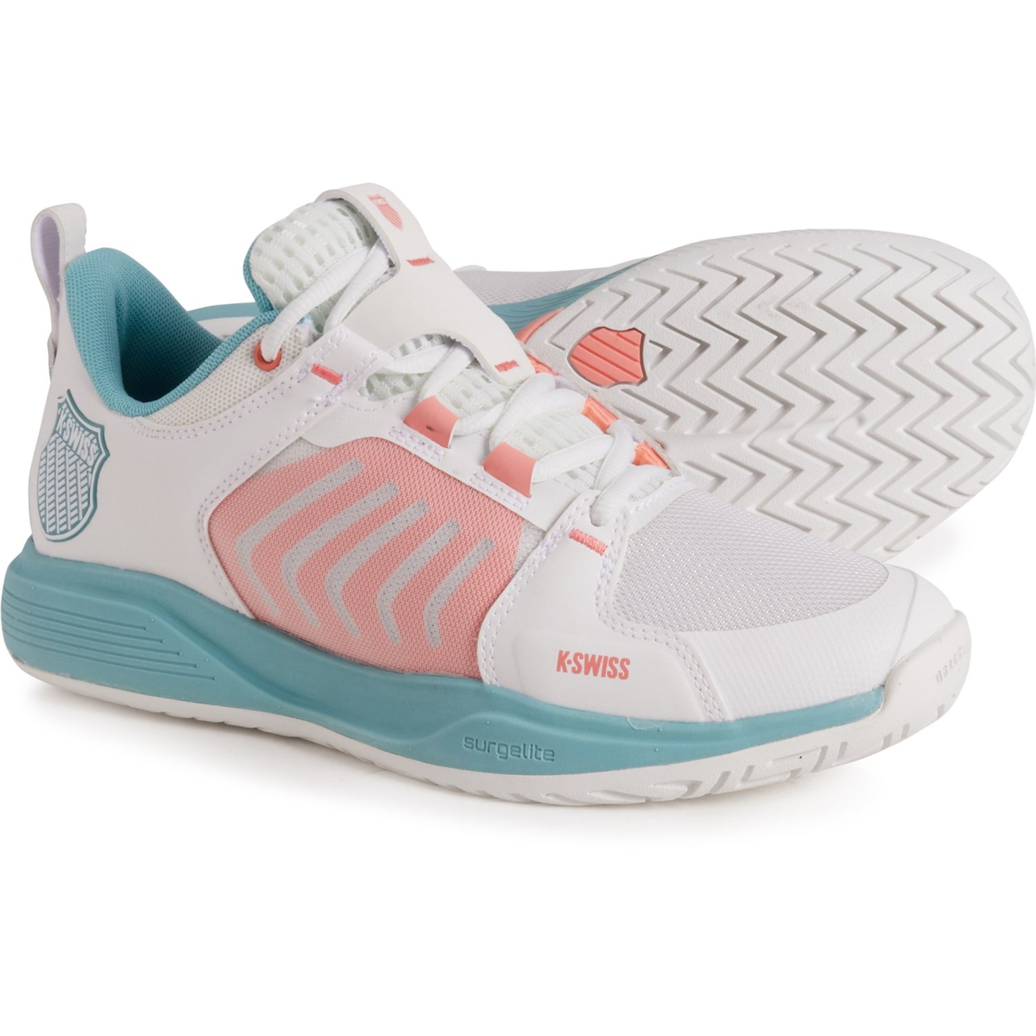 () P[XCX fB[X EgVbg `[ ejX V[Y K-Swiss women Ultrashot Team Tennis Shoes (For Women) White/Pink/Lt Blue