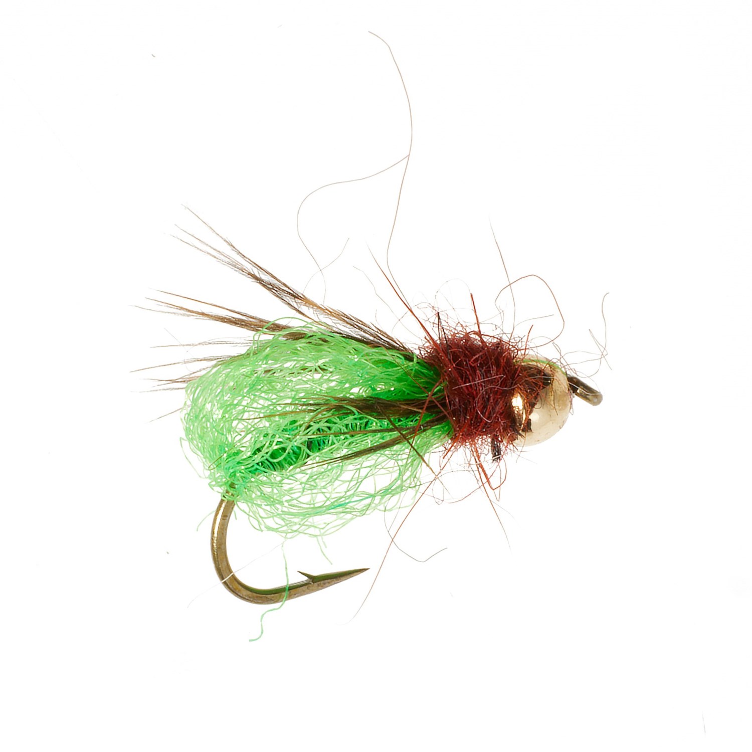 (取寄) アンプカ ディープ スパークル プーパ ゴールド ビーズ フライ - ダズン UMPQUA Deep Sparkle Pupa Gold Bead Fly - Dozen Brown/Bright Green