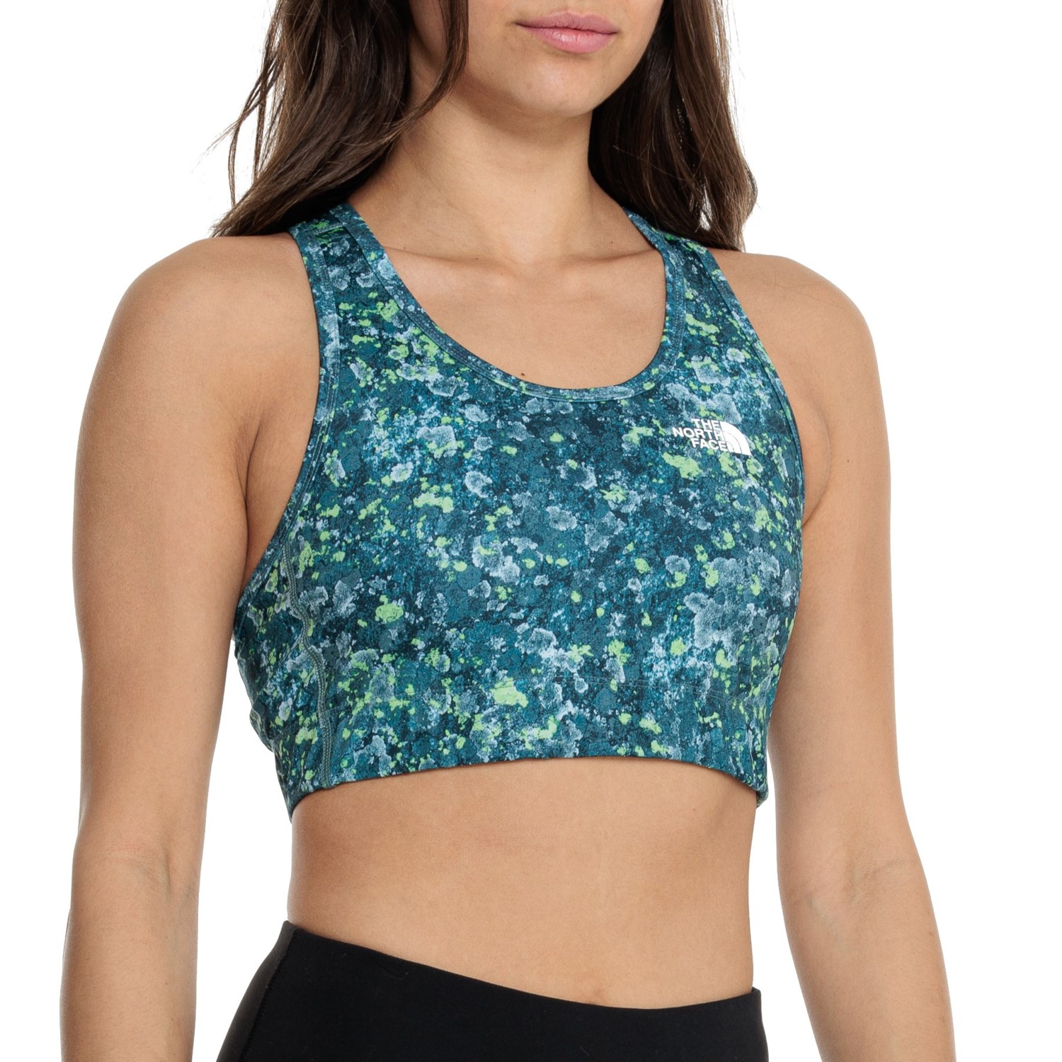 () m[XtFCX vebh ~bhC X|[c u - ~fBA CpNg The North Face Printed Midline Sports Bra - Medium Impact Beta Blue Lichen Print