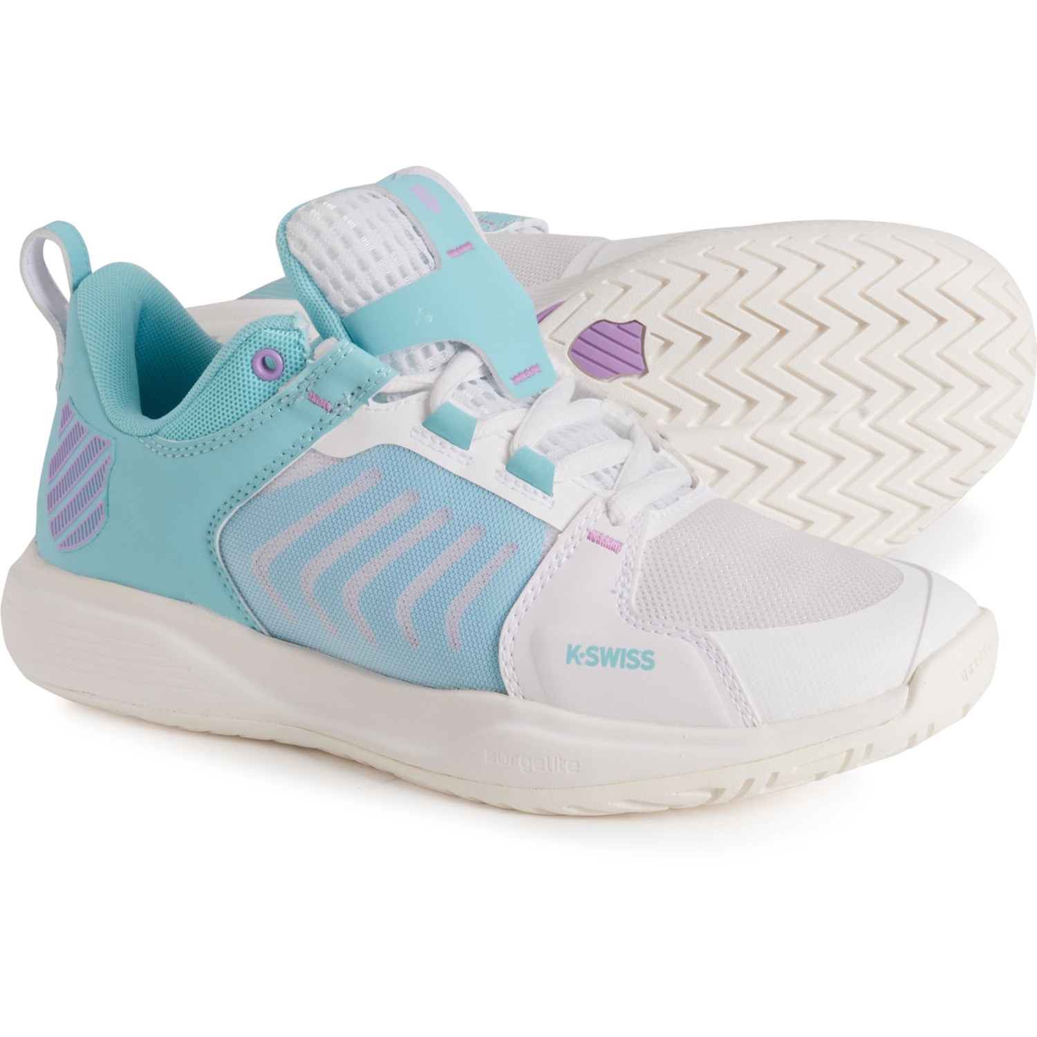 () P[XCX fB[X EgVbg `[ ejX V[Y K-Swiss women Ultrashot Team Tennis Shoes (For Women) White/Lt Blue/Lilac