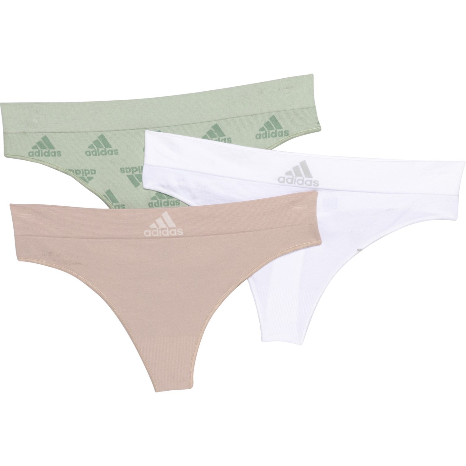 (取寄) アディダス シームレス パンティ - 3-パック, トング adidas Seamless Panties - 3-Pack, Thong Green/White/Tan