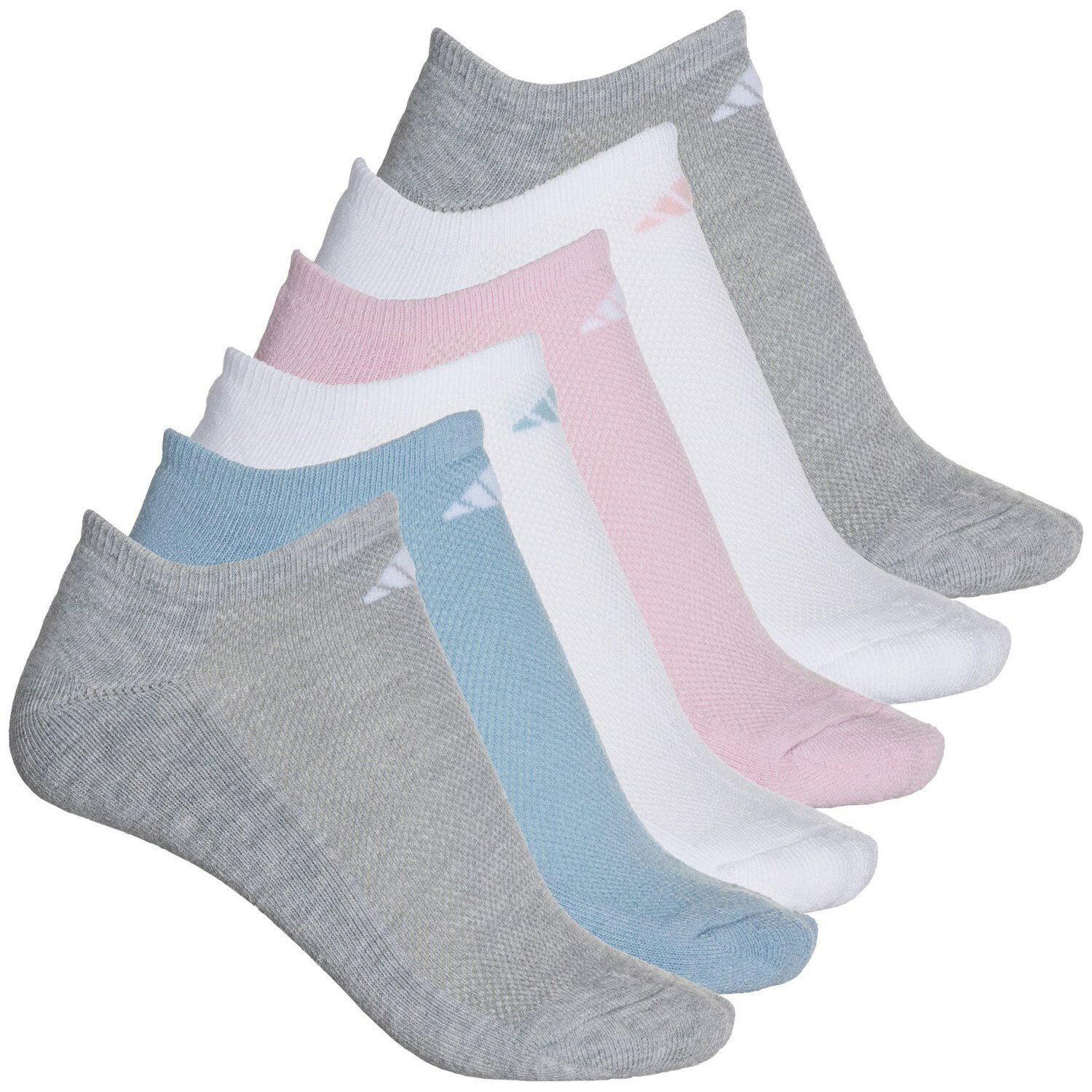 (取寄) アディダス レディース クッション アスレチック ノーショー ソックス adidas women Cushioned Athletic No-Show Socks (For Women) Soft Vision/White/Light Grey