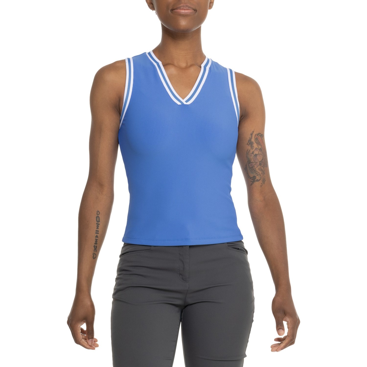Rakuten - (取寄) ムーヴセオロジー レディース ムーブ グログラン タンク トップ MOVE THEOLOGY women Grosgrain Tank Top Regatta Blue_Core White
