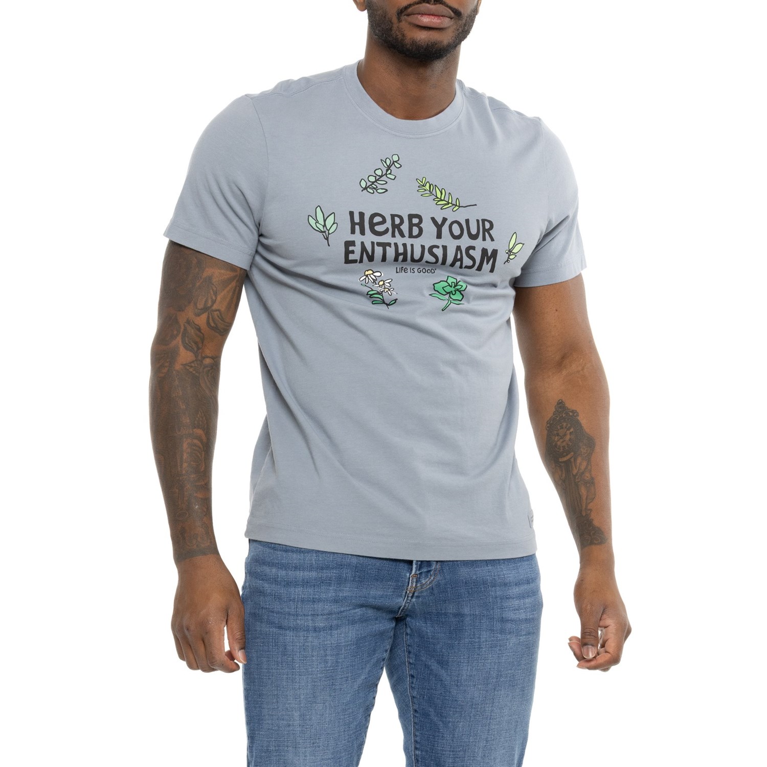 樂天商城 - (取寄) ライフイズグッド メンズ ライフ イズ グッド ハーブ ユア T-シャツ - ショート スリーブ Life is Good men Life is GoodHerb Your EnthusiasmCrusher T-Shirt - Short Sleeve Stone Blue