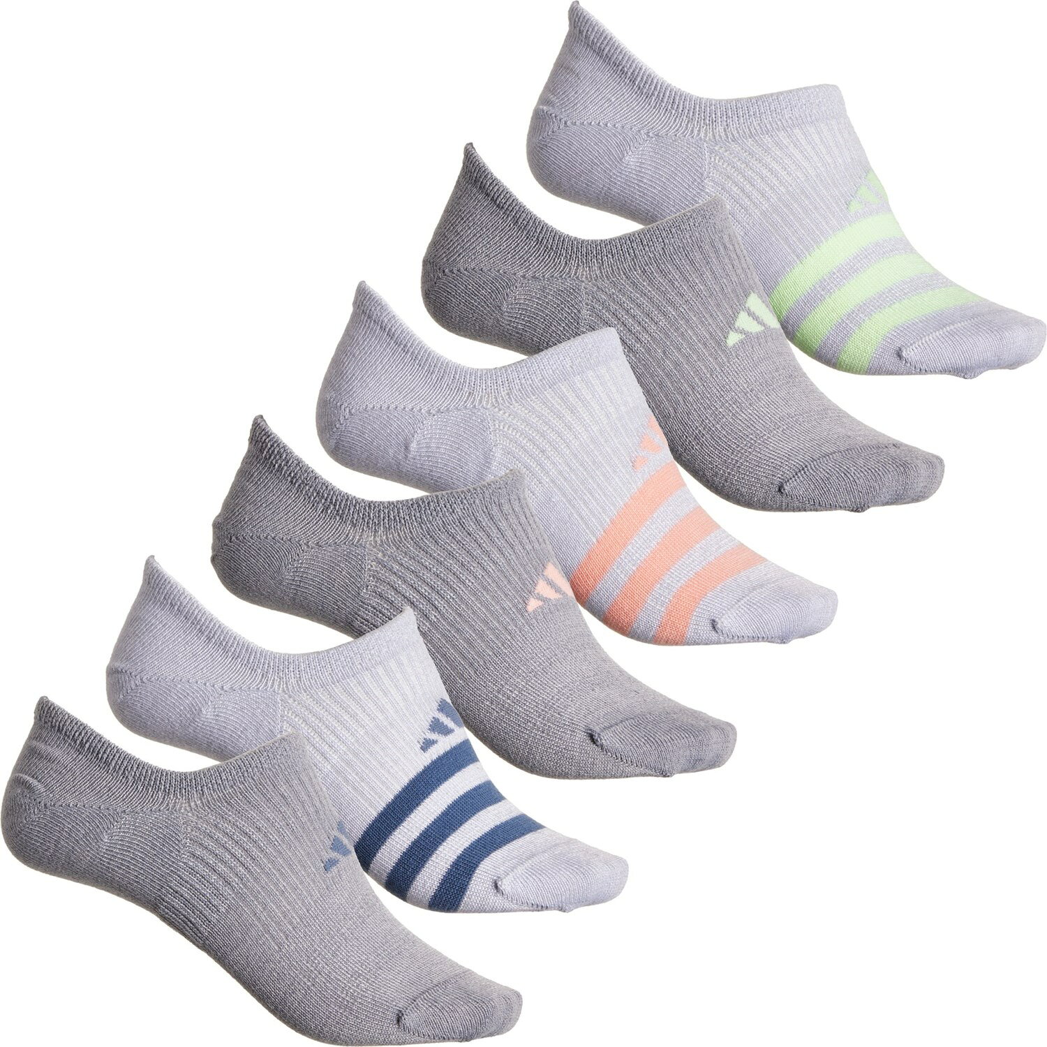 (取寄) アディダス レディース アディダス スーパーライト 3.0 ノーショー ソックス - 6-パック, ビロウ ザ アンクル adidas women Superlite 3.0 No-Show Socks - 6-Pack, Below the Ankle (For Women) Clear Onix Grey_Semi Green Spark_Preloved Ink Blue