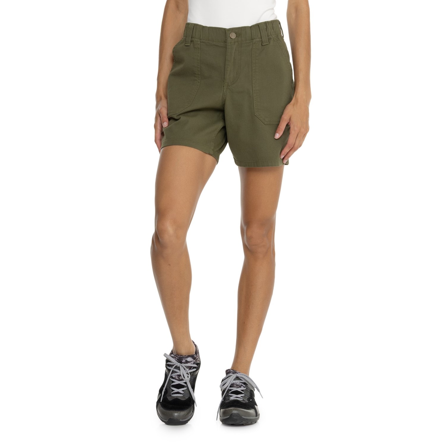 (取寄) カーハート レディース カーハート ラギッド フレックス リラックスド-フィット フィット キャンバス ワーク ショーツ Carhartt women 105730 Rugged Flex Relaxed Fit Canvas Work Shorts Basil