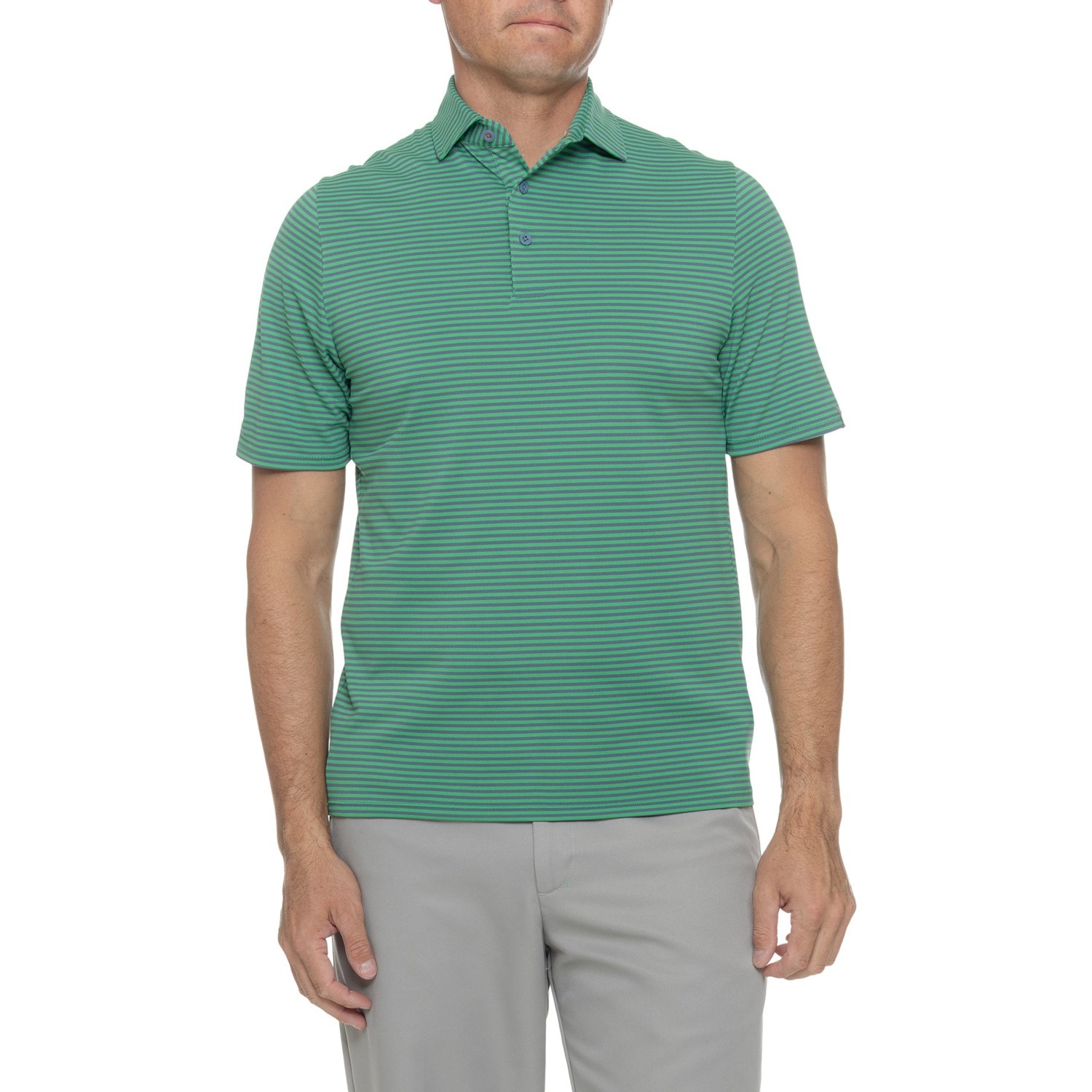 乐天商城 - (取寄) チュース メンズ リー ストライプ ポロ シャツ - ショート スリーブ KJUS men Lee Stripe Polo Shirt - Short Sleeve Viridian_Steel Blue