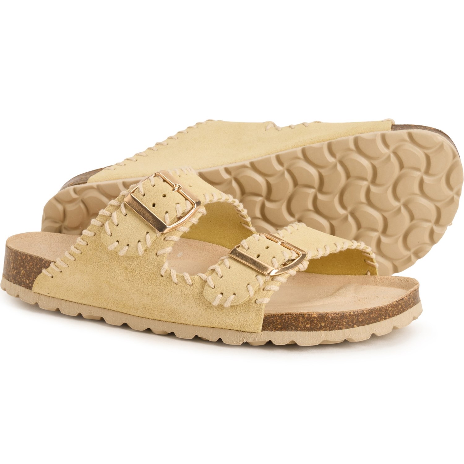 (取寄) オーテンティ レディース メイド イン スペイン ステッチド 2-バンド サンダル - スエード Autenti women Made in Spain Stitched Two-Band Sandals - Suede (For Women) Butter Yellow In Suede