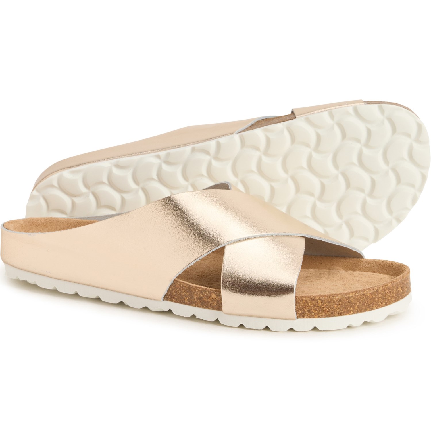 (取寄) バイオステップ レディース メイド イン スペイン クロス ブランド サンダル - レザー BioStep women Made in Spain Cross Brand Sandals - Leather (For Women) Metallic Champagne