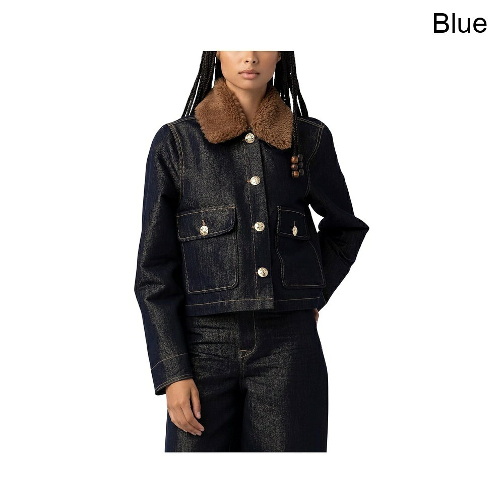 (取寄) ブランク nyc メタリックデニムジャケットフェイクシェルパカラー青 blank nyc Metallic Denim Jacket with Faux Sherpa Collar in Blue