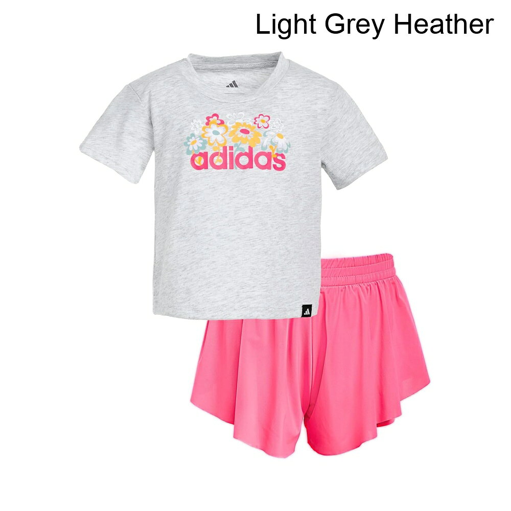 ■商品詳細■特徴 1この魅力的なadidas?キッズヘザーTシャツ＆フローニーショートセットで、あなたの小さなお子様を輝かせましょう。短袖のTシャツは、楽しい花束のプリントが施されており、日々に遊び心を加えます。内部のバイクショーツの上にレイヤーされたハイローの裾を持つフローニーのミッドライズショーツと組み合わせることで、遊びの時間にも実用的な楽しいルックを作り出します。柔らかいジャージー生地と包み込まれた伸縮性のあるウエストバンドが快適な着心地を提供し、控えめな3バーのロゴがadidasのスポーティなスタイルを示しています。この多用途なセットで遊びの時間、学校の日、日常のミッションを明るくし、何度も手に取ることでしょう。■特徴 2レギュラーフィット。■特徴 3ショート丈。■特徴 460%コットン、40%ポリエステルジャージ。■特徴 5洗濯機で洗えます。■特徴 6輸入品。■特徴 7製品の寸法は9ヶ月サイズを使用して測定されました。サイズによって寸法が異なる場合がありますのでご注意ください。■特徴 8寸法：股下：1 1?4インチ■備考(取寄) アディダス ヘザーTシャツ＆フロウィーショーツセット（インファント） adidas Heather Tee & Flowy Shorts Set (Infant)adidas アディダス キッズ 上下セット トップス パンツ ジュニア スポーツ ブランド ウェア カジュアル 大きいサイズsix_10058468