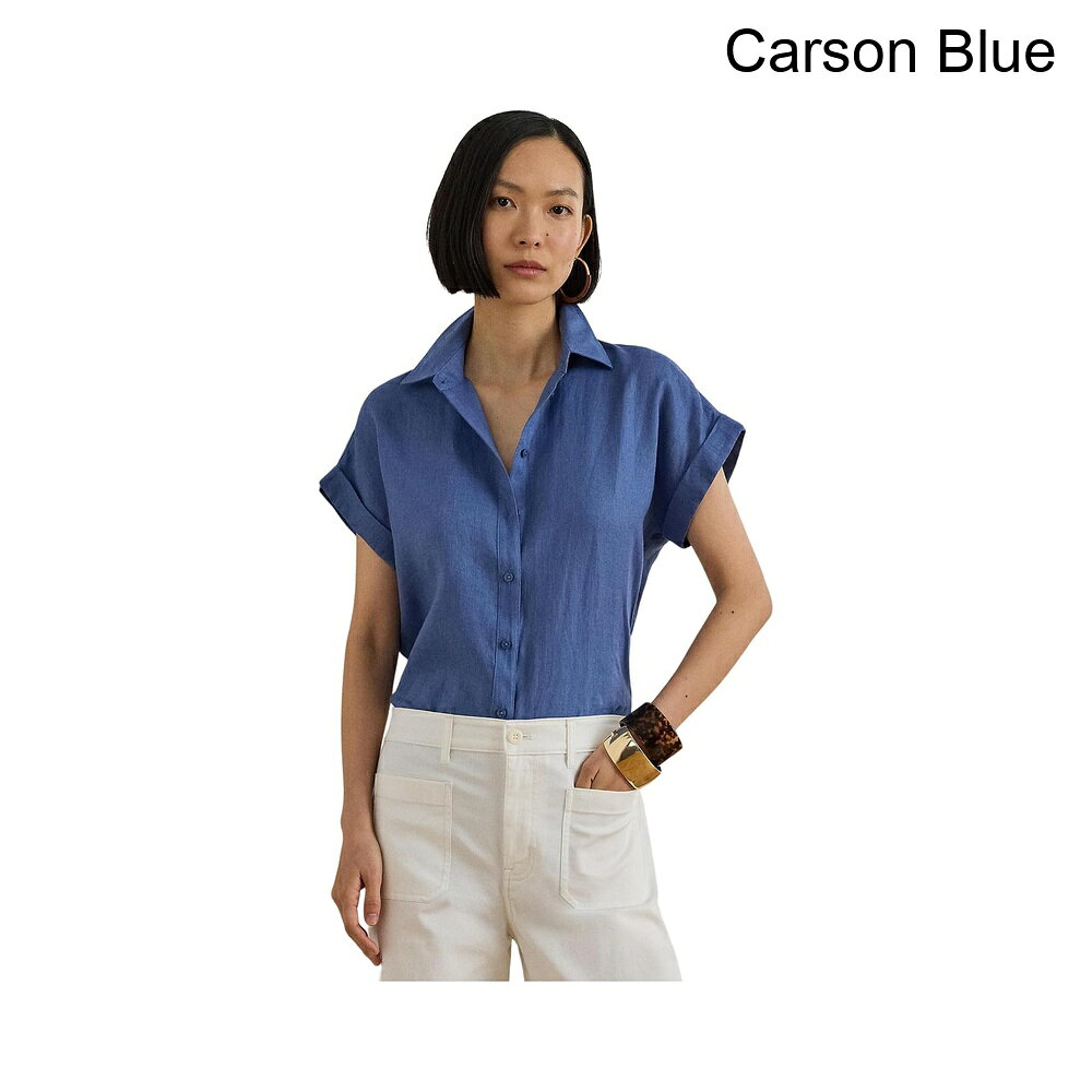 (取寄) ラルフ・ローレン プチリネンショートスリーブシャツ lauren ralph lauren Petite Linen Short Sleeve Shirt