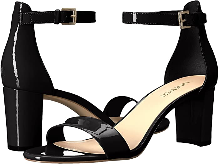 (取寄) ナインウエスト レディース プルース ブロック ヒール サンダル Nine West women Pruce Block Heel Sandal Black Sleek Patent PU