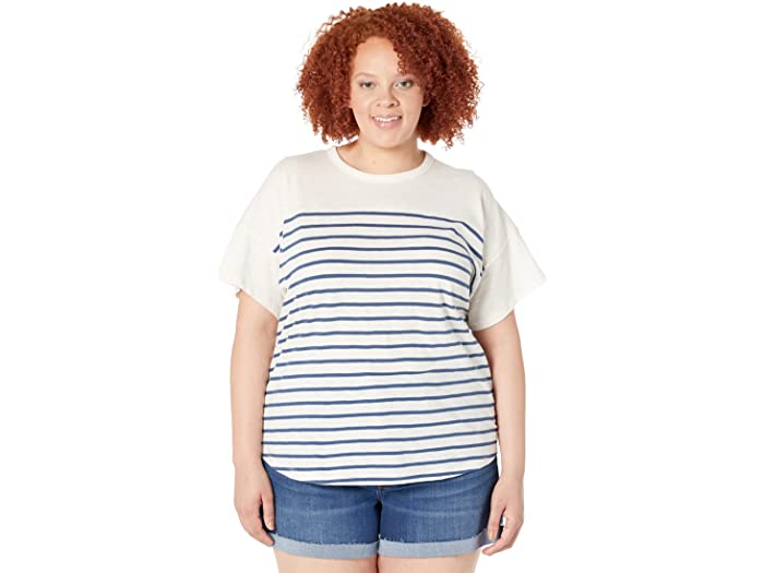 (取寄) メイドウェル レディース プラス サイズ ウィスパー Tシャツ イン ノーティカル ストライプ Madewell women Plus Size Whisper T-Shirt in Nautical Stripe Lighthouse