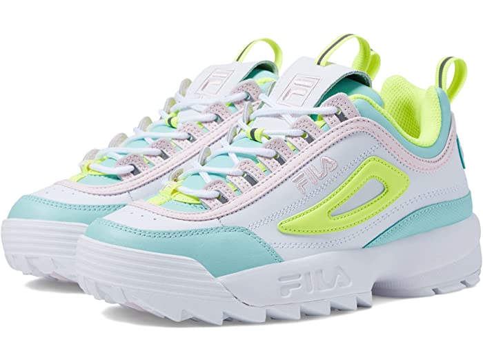 (取寄) フィラ キッズ ディスラプター リ プレミアム (ビッグ キッド) Fila kids Fila Disruptor II Premium (Big Kid) White/Safety Yellow/Blue Tint 1