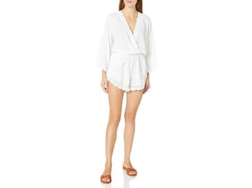 (取寄) ラ ブランカ レディース ウィメンズ スタンダード クローシェ トリム ロンパー スイムスーツ カバー アップ La Blanca women Womens Standard Crochet Trim Romper Swimsuit Cover Up White/Costa Brava