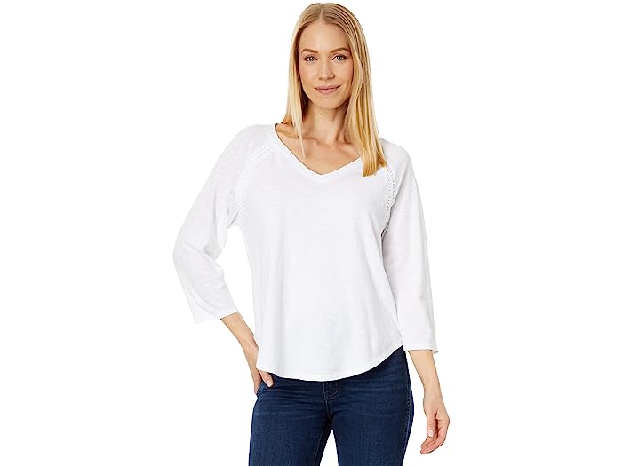 () bhI[hbN fB[X CgEFCg Xu W[W 3/4 X[u cCXg g gbv Mod-o-doc women Mod-o-doc Lightweight Slub Jersey 3/4 Sleeve Twist Trim Top White