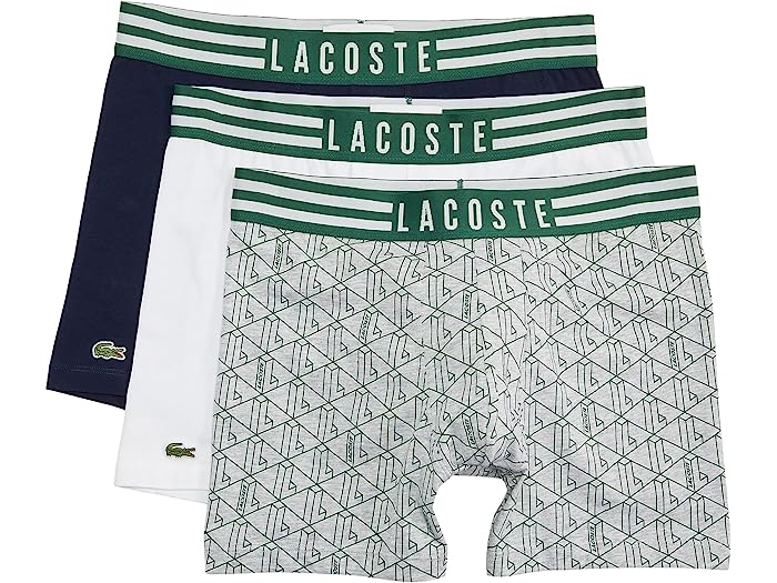 ラコステ パンツ メンズ (取寄) ラコステ メンズ 3-パック レギュラー フィット ボクサー ブリーフ Lacoste men Lacoste 3-Pack Regular Fit Boxer Briefs Silver Chine/White/Navy Blue