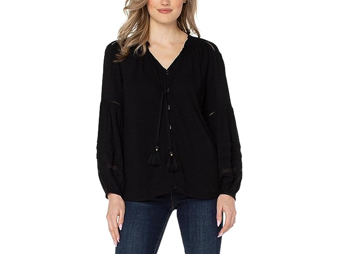 (取寄) リバプール レディース ロング スリーブ ポップオーバー シャード ブラウザ Liverpool women Liverpool Long Sleeve Popover Shirred Blouse Black