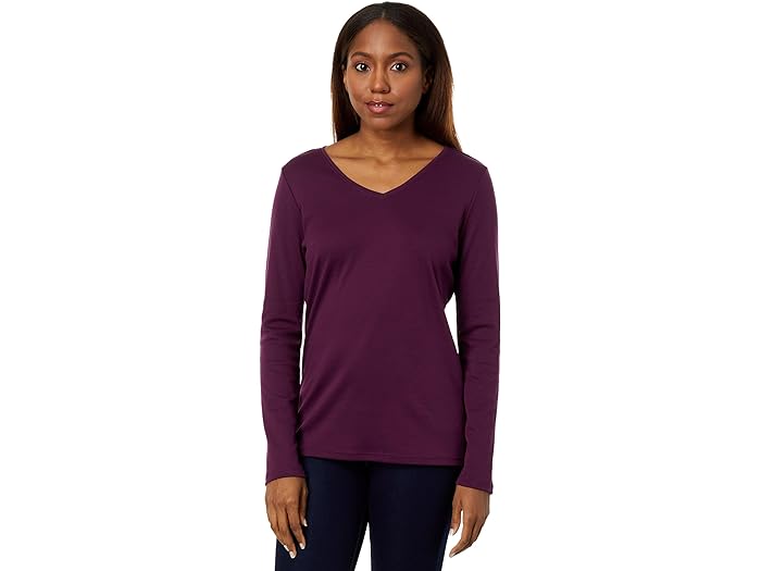 () 륨ӡ ǥ ԥ ץ V-ͥå ƥ  ꡼ L.L.Bean women L.L.Bean Pima Shaped V-Neck Tee Long Sleeve Royal Plum