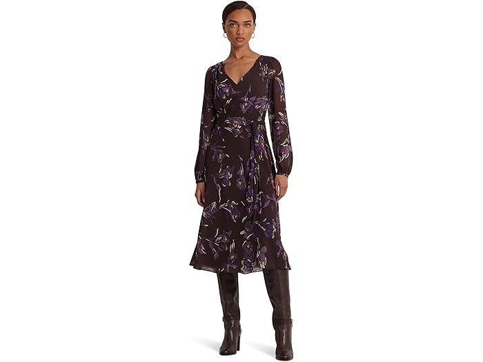 ()  ե ǥ ե ٥ƥå 󥯥 硼å ɥ쥹 LAUREN Ralph Lauren women LAUREN Ralph Lauren Floral Belted Crinkle Georgette Dress Brown/Purple/Multi