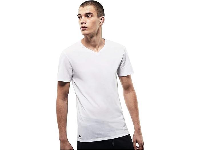 (取寄) ラコステ メンズ 3-パック V-ネック スリム フィット エッセンシャル T-シャツ Lacoste men Lacoste 3-Pack V-Neck Slim Fit Essential T-Shirt White