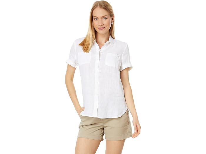 () ȥߡҥե ǥ ͥ   Tommy Hilfiger women Tommy Hilfiger Linen Camp Shirt Bright White