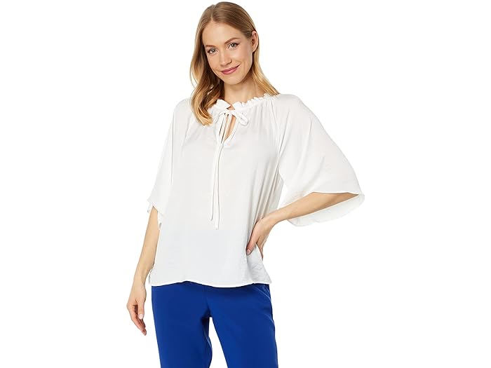 (取寄) ヴィンスカムート レディース スプリットネック ブラウザ ウィズ プリーツ オン スリーブ Vince Camuto women Vince Camuto Split-Neck Blouse with Pleats On Sleeve New Ivory