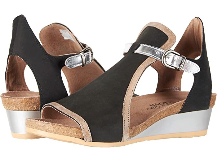 (取寄) ナオト レディース フィオナ Naot women Fiona Black Velvet Nubuck/Khaki Beige Leather/Silve..