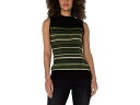 () ov[T[X fB[X X[uX bN lbN [X Xeb` XgCv Liverpool Los Angeles women Liverpool Los Angeles Sleeveless Mock Neck Lace Stitch Stripe Green Multi/Black