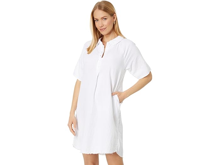 () åɥɥå ǥ ֥ 쥤䡼  ϡ 饰 ꡼ إ꡼ ɥ쥹 Mod-o-doc women Mod-o-doc Double Layer Gauze Half Raglan Sleeve Henley Dress White