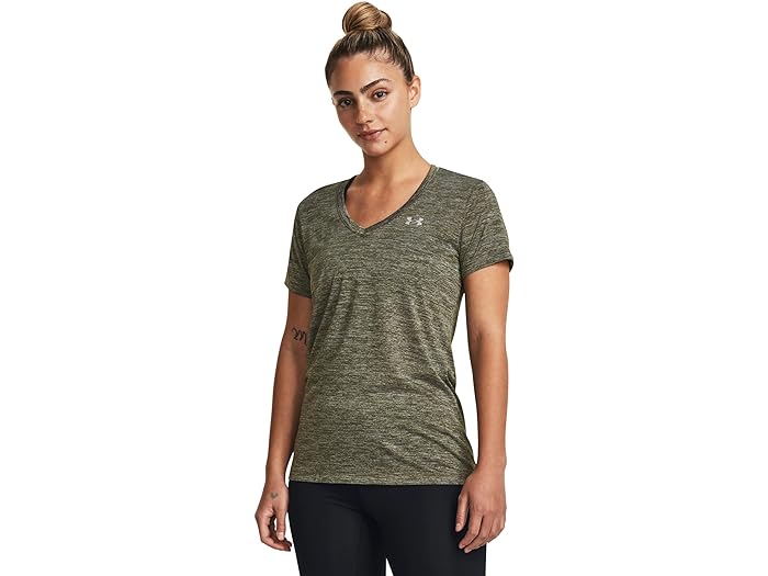 () A_[A[}[ fB[X Ua ebN cCXg V-lbN Under Armour women Under Armour UA Tech Twist V-Neck Marine OD Green/White/Metallic Silver