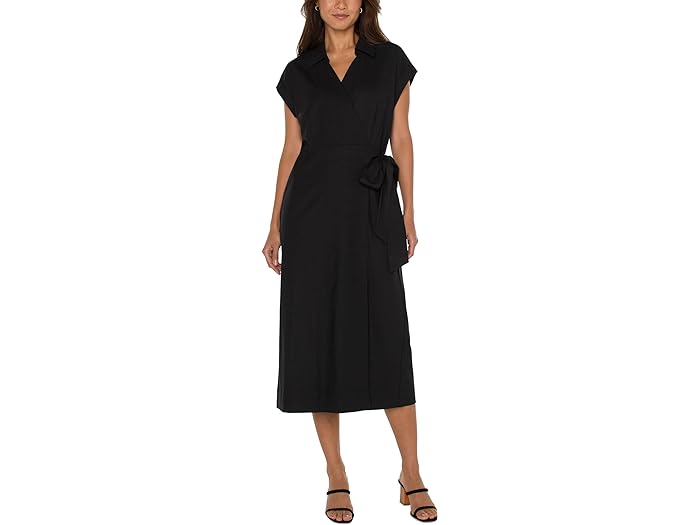 (取寄) リバプールロサンゼルス レディース テクスチャー ストレッチ ウーブン カラード ラップ ドレス Liverpool Los Angeles women Liverpool Los Angeles Textured Stretch Woven Collared Wrap Dress Black