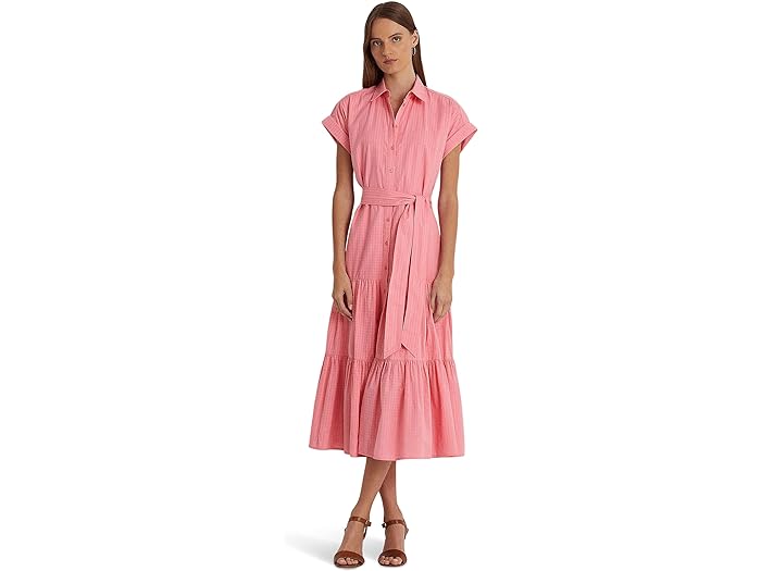 ラルフローレン　ドレス (取寄) ローレン ラルフローレン レディース ギンガム ベルテッド コットン ドレス LAUREN Ralph Lauren women LAUREN Ralph Lauren Gingham Belted Cotton Dress Poolside Rose