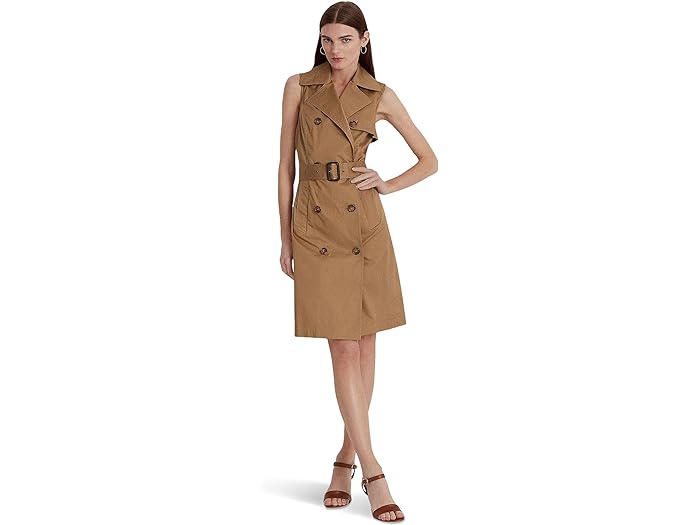 () [ t[ fB[X }CNTfBh cC X[uX hX LAUREN Ralph Lauren women LAUREN Ralph Lauren Micro-Sanded Twill Sleeveless Dress New Tan